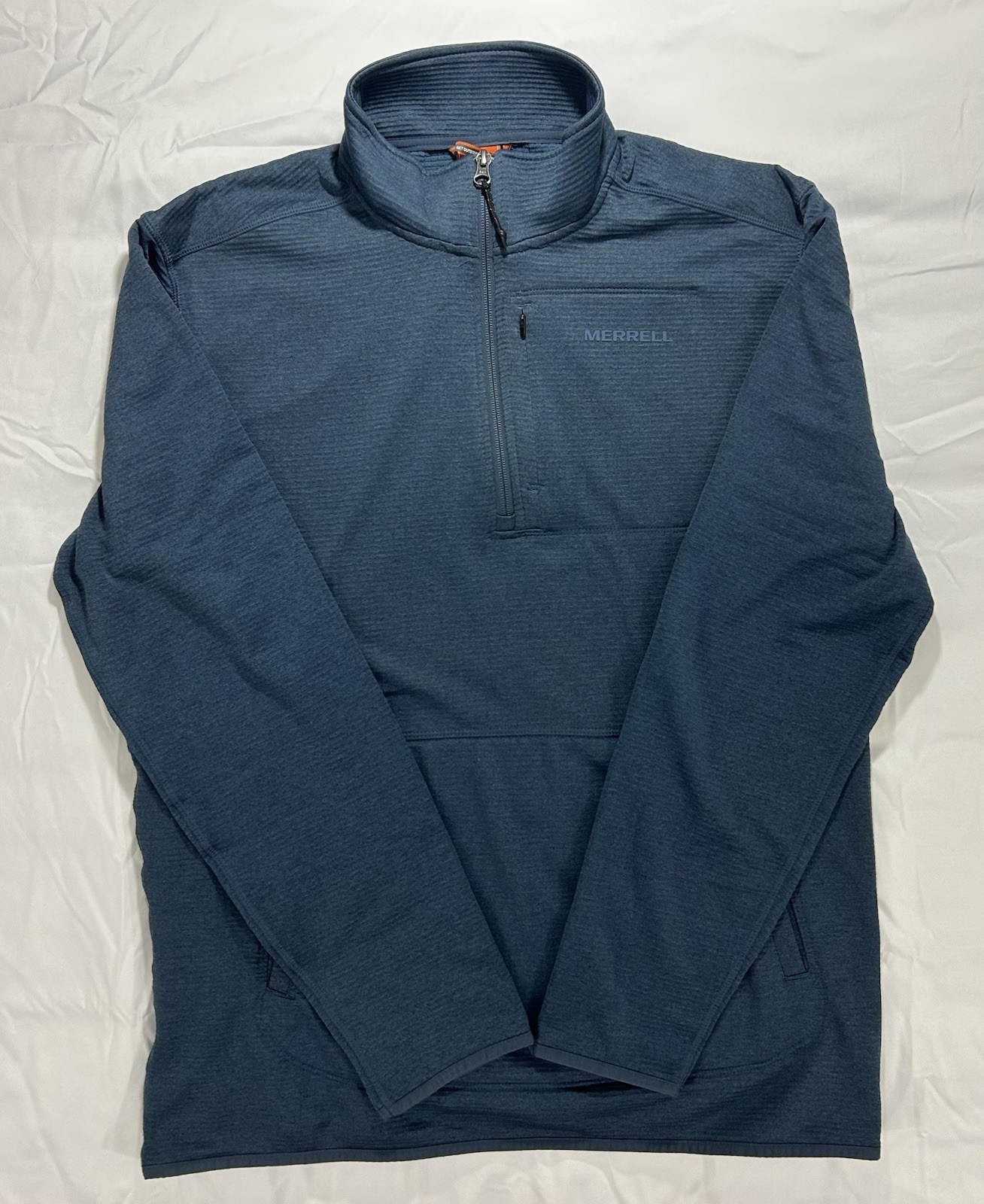 Merrell 1/4 Zip Shirt Mens L Blue Long Sleeve Lightweight Zip Pockets Logo gallery