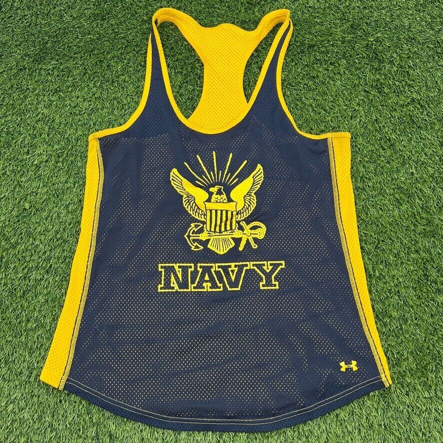 US Navy Tank Jersey Under Armour Small White Yellow Sleeveless Military gallery