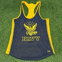 US Navy Tank Jersey Under Armour Small White Yellow Sleeveless Military