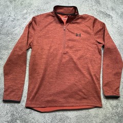 Under Armour Pullover Men’s M Orange 1/4 Zip Loose ColdGear Fleece Lined EUC