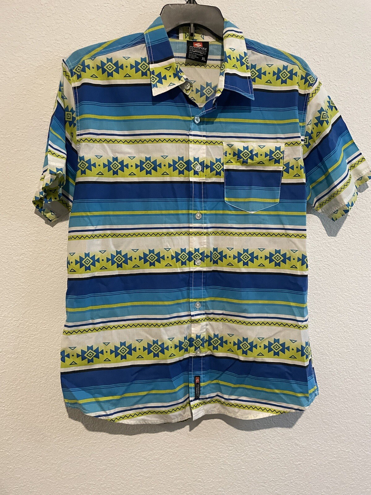 Southpole Royal Aztec Native American Print Bright Button Down Shirt Men’s XL gallery