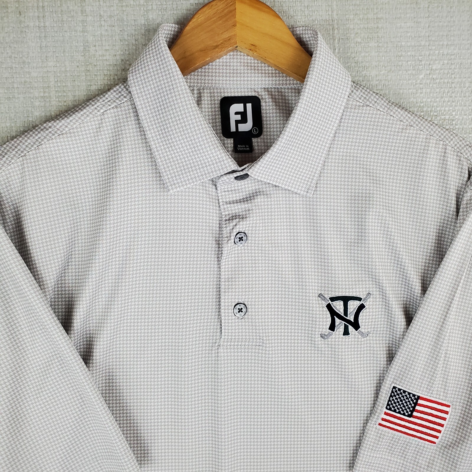 FOOTJOY Size Large Mens Gray Houndstooth Performance Polo Shirt NT Golf USA gallery