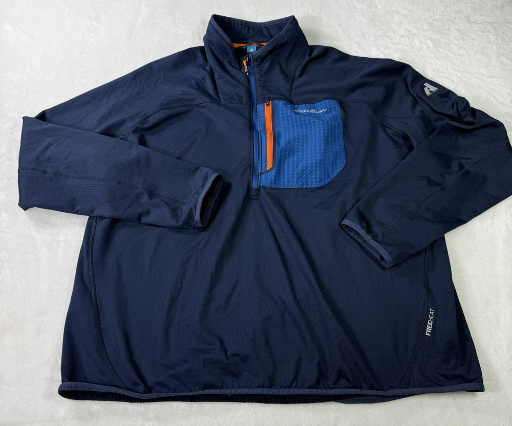 Eddie Bauer Pullover First Ascent Men’s 2XL Blue 1/4 Zip FreeHeat Waffle Knit