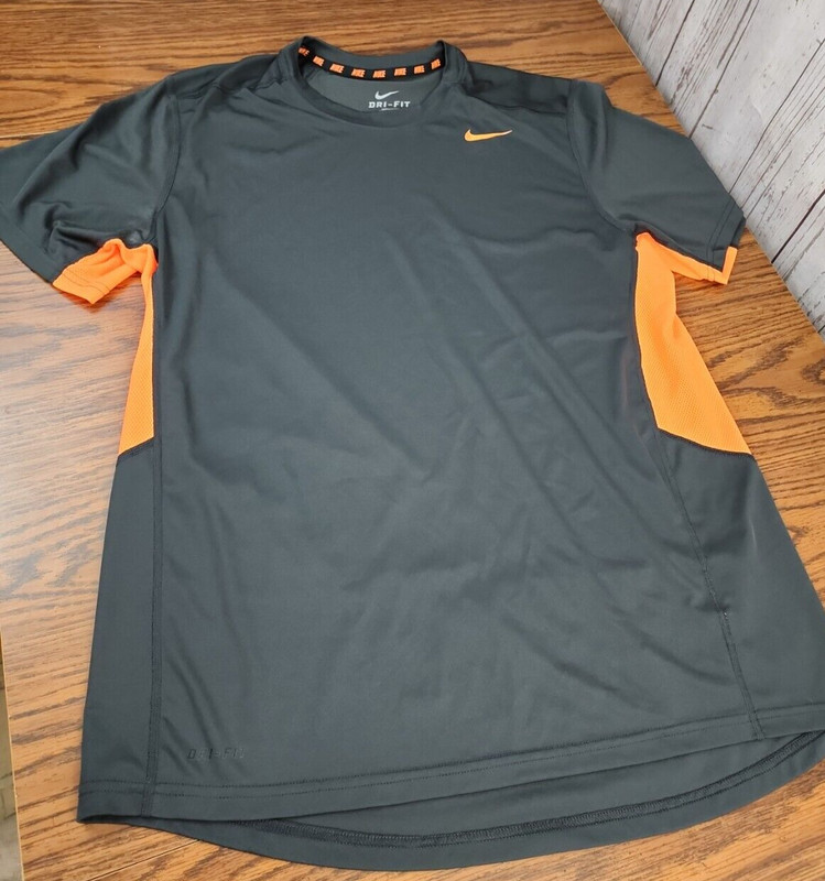 Nike Dri Fit Short Sleeve Gray w/Orange Accent POP- Size Large Nike mini Swoosh! gallery