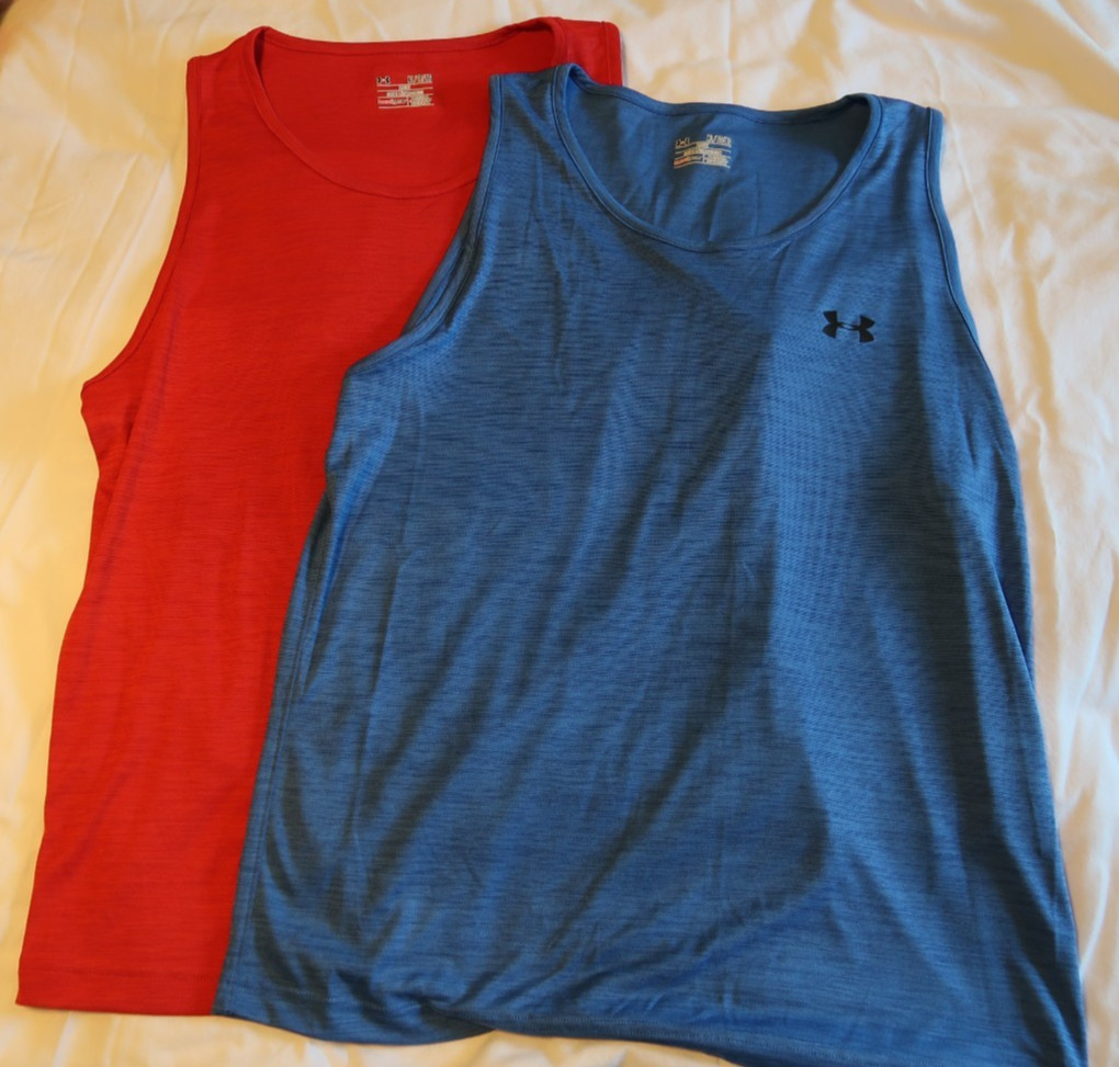 UNDER ARMOUR Shirts Men’s XL Blue and Red Loose Fit Heat Gear 2 Tank Tops gallery