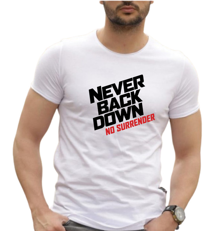 NEVER BACK DOWN Logo Printed T-Shirts, Unisex Logo T-Shirts with Customization gallery