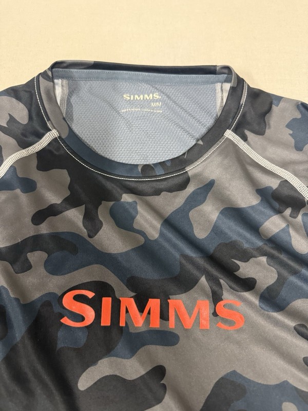 Simms Shirt Mens M Blue Hex Camo Long Sleeve Fishing UPF Quick Dry 90 gallery