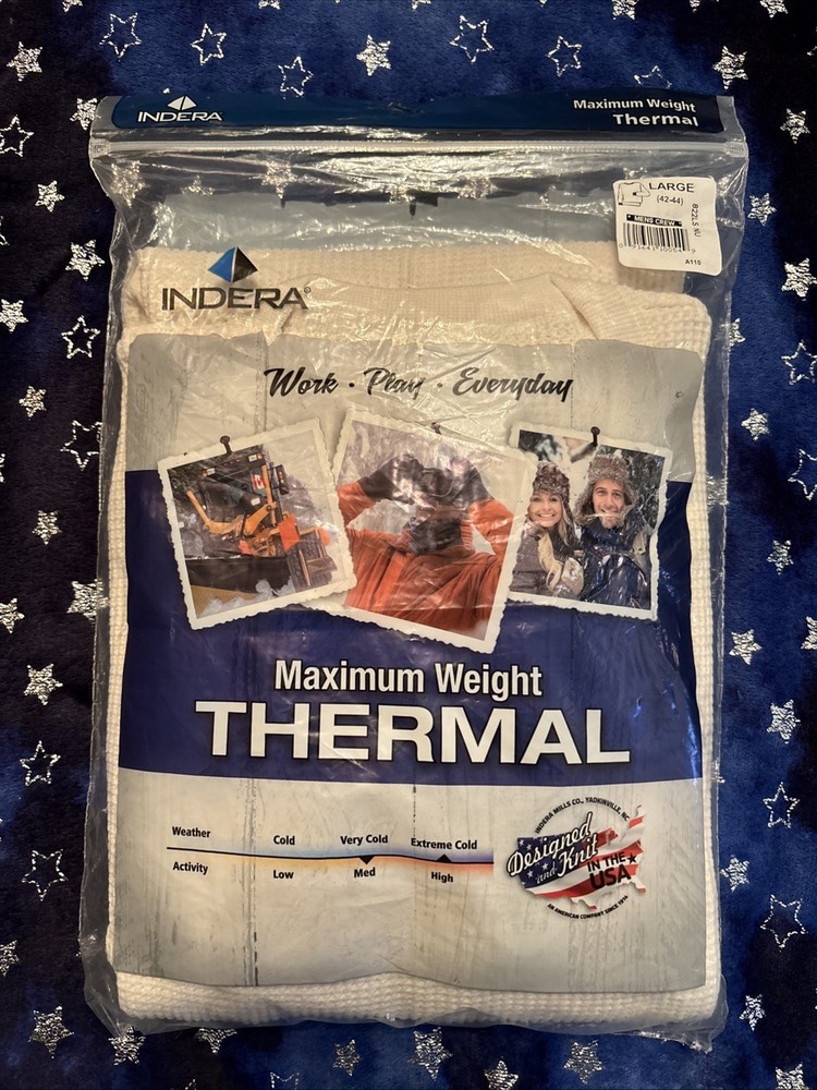 Indera Maximum Weight Thermal Top Crew Long-sleeve Size Large Indera Mills NEW