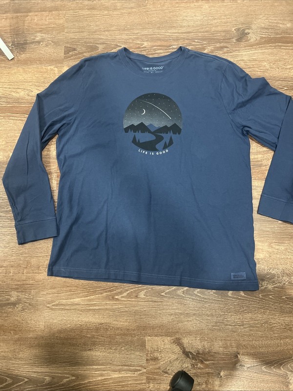 Life is Good Long Sleeve Sports Mens Night Out TShirt Blue Sz X Large Cool Tee gallery