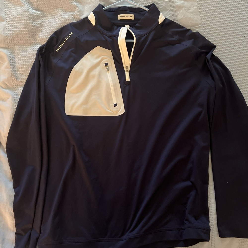 Peter Millar Pullover Men Medium Verge Performance 1/4 Zip Blue Ms24ek42 Stretch