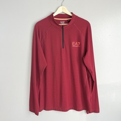 Emporio Armani 1/4 Zip Pullover Shirt EA7 Tee Long Sleeve Red Men’s XXL *Stains