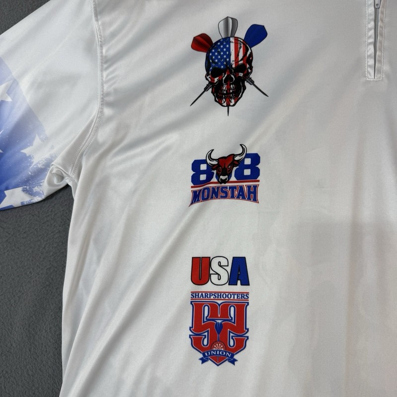 Monstah Dart Jersey USA Themed Mens XXL Red White & Blue Shooting Darts Bullseye gallery