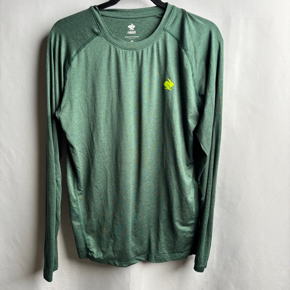 Rabbit Mens EZ Tee Long Sleeve Running Shirt Green Heather Medium MD Raglan