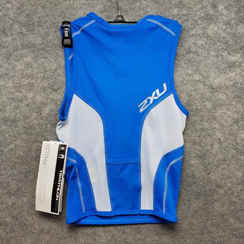 NWT 2XU Top Men's Size Medium Blue Comp Tri + Pocket Singlet Tank Sleeveless gallery