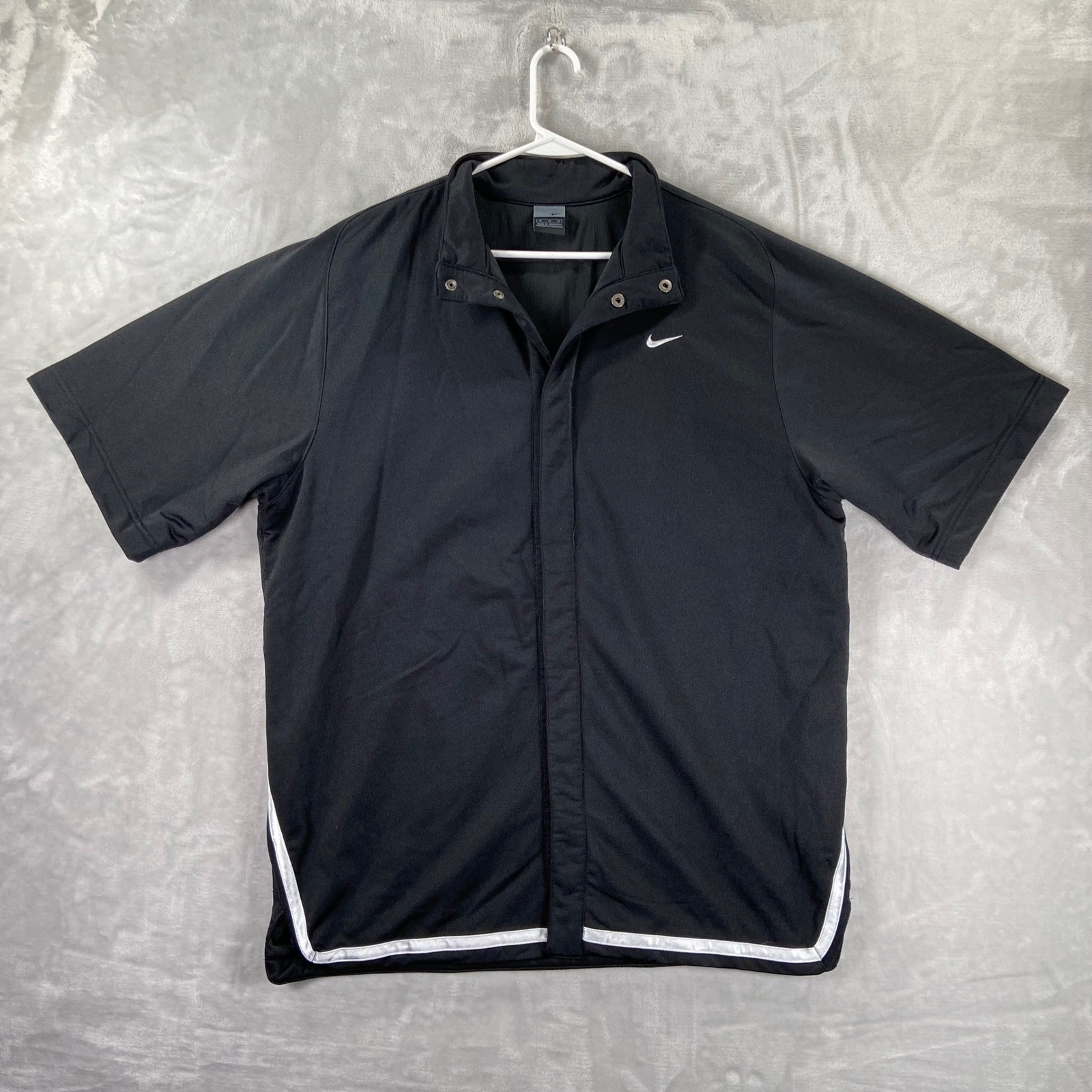 Nike Basketball Snap Front Warm Up Shirt Mens XL Black Short Sleeve Jersey VTG gallery