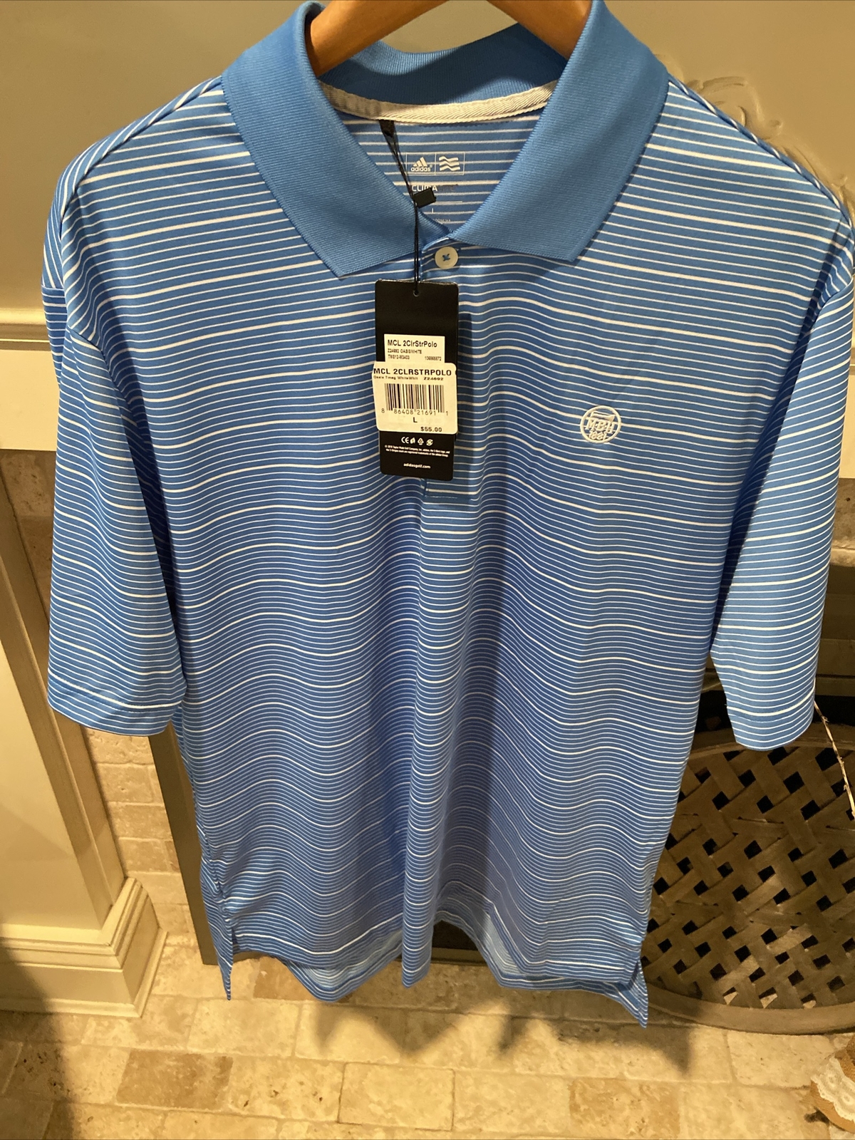 Adidas Climalite Large Golf Polo Meadow Brook Hunt Club Oasis/White NWT $55 gallery