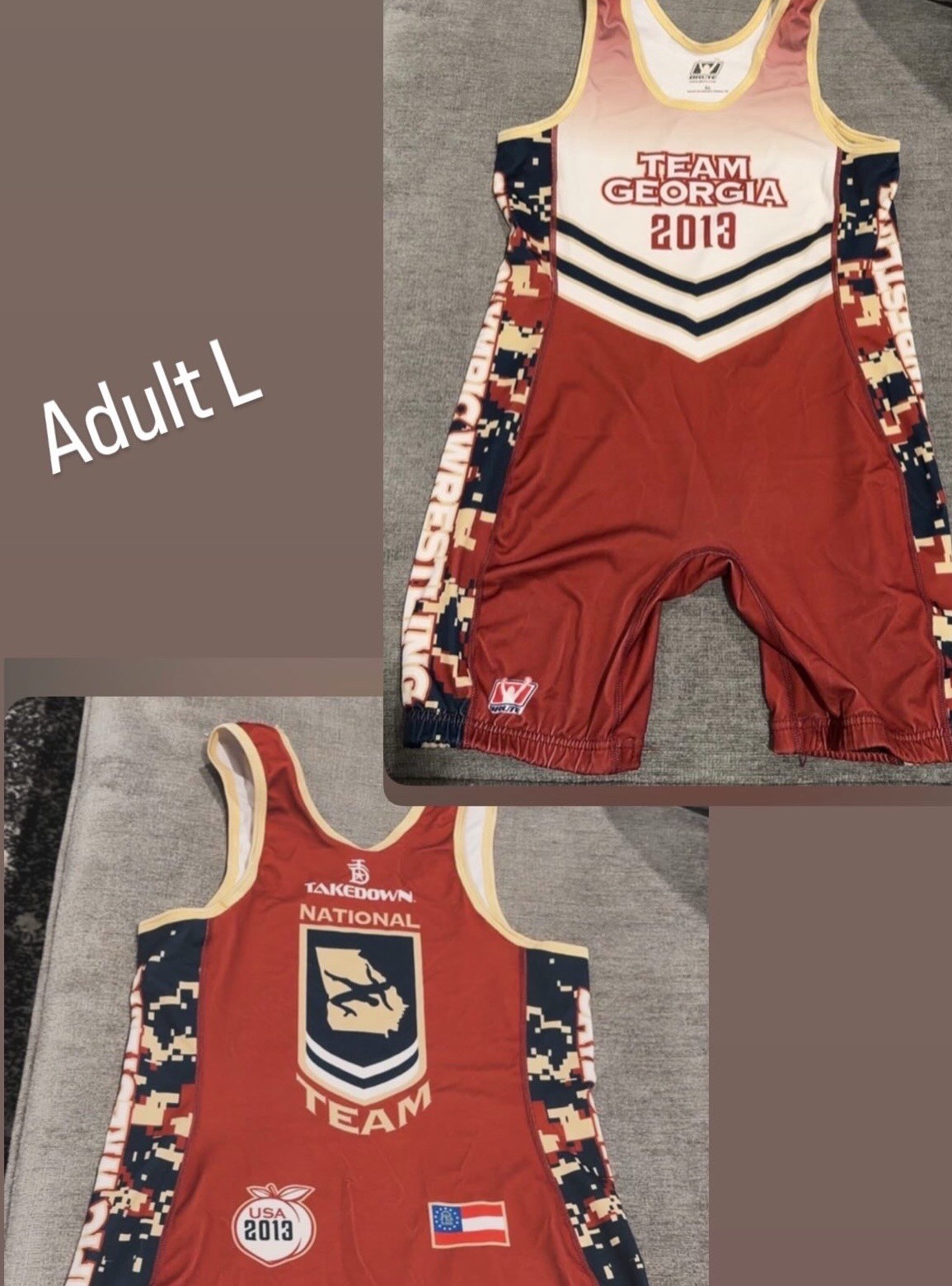 Takedown Team Georgia Wrestling Singlet L Red/White/Blue gallery