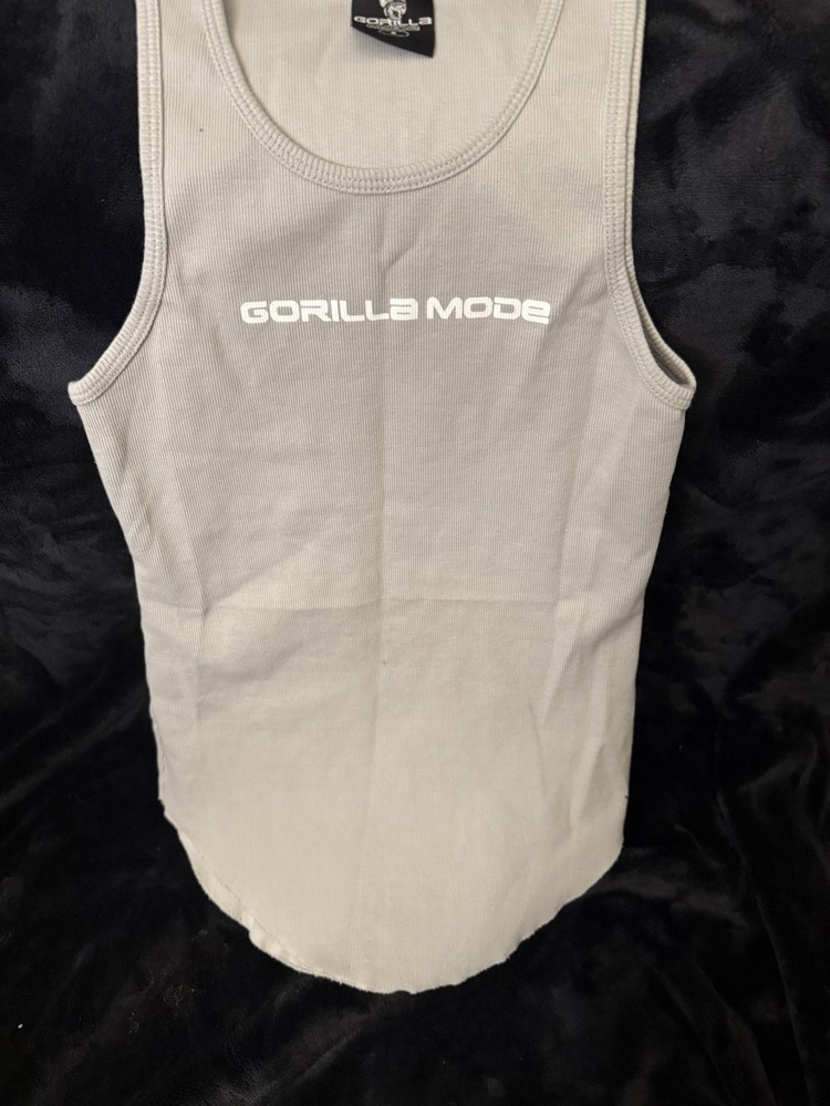 Gorilla Mode Men's Gray Cotton Tank Top S Sleeveless Logo Activewear