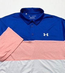 Under Armour UA Playoff Colorblock Golf Polo Shirt Royal Blue Pink White XL