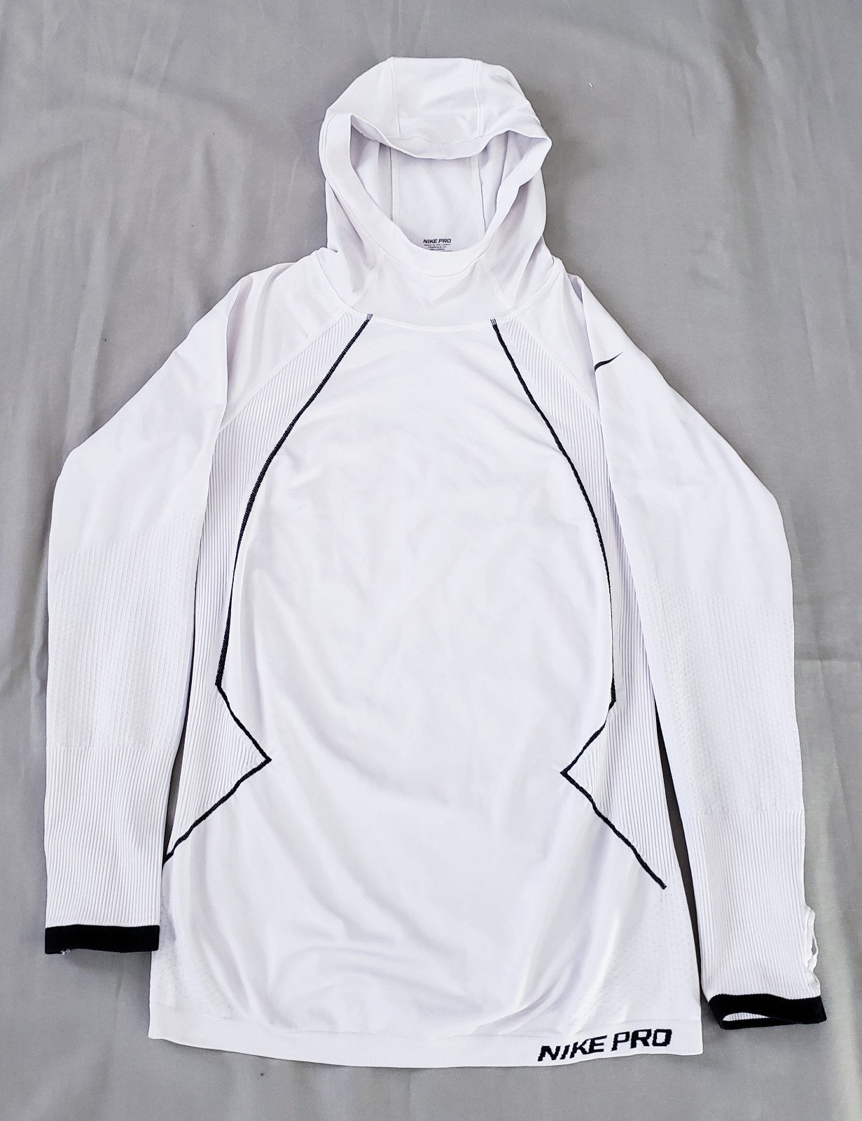 Nike Pro Compression Hooded Long Sleeve Pull Over Shirt. Men's XL White gallery