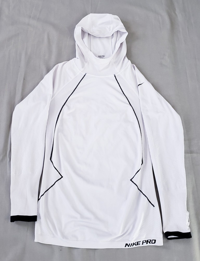Nike Pro Compression Hooded Long Sleeve Pull Over Shirt. Men's XL White