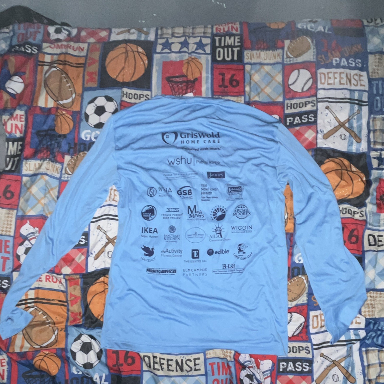 Sport-Tek Men's S Blue Long Sleeve Crewneck Graphic Tee Run for Refugees gallery