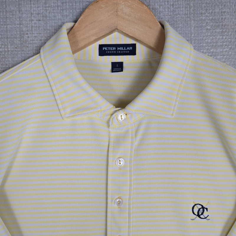 PETER MILLAR Size Large Crown Crafted Polo Shirt Performance Yellow White Golf gallery