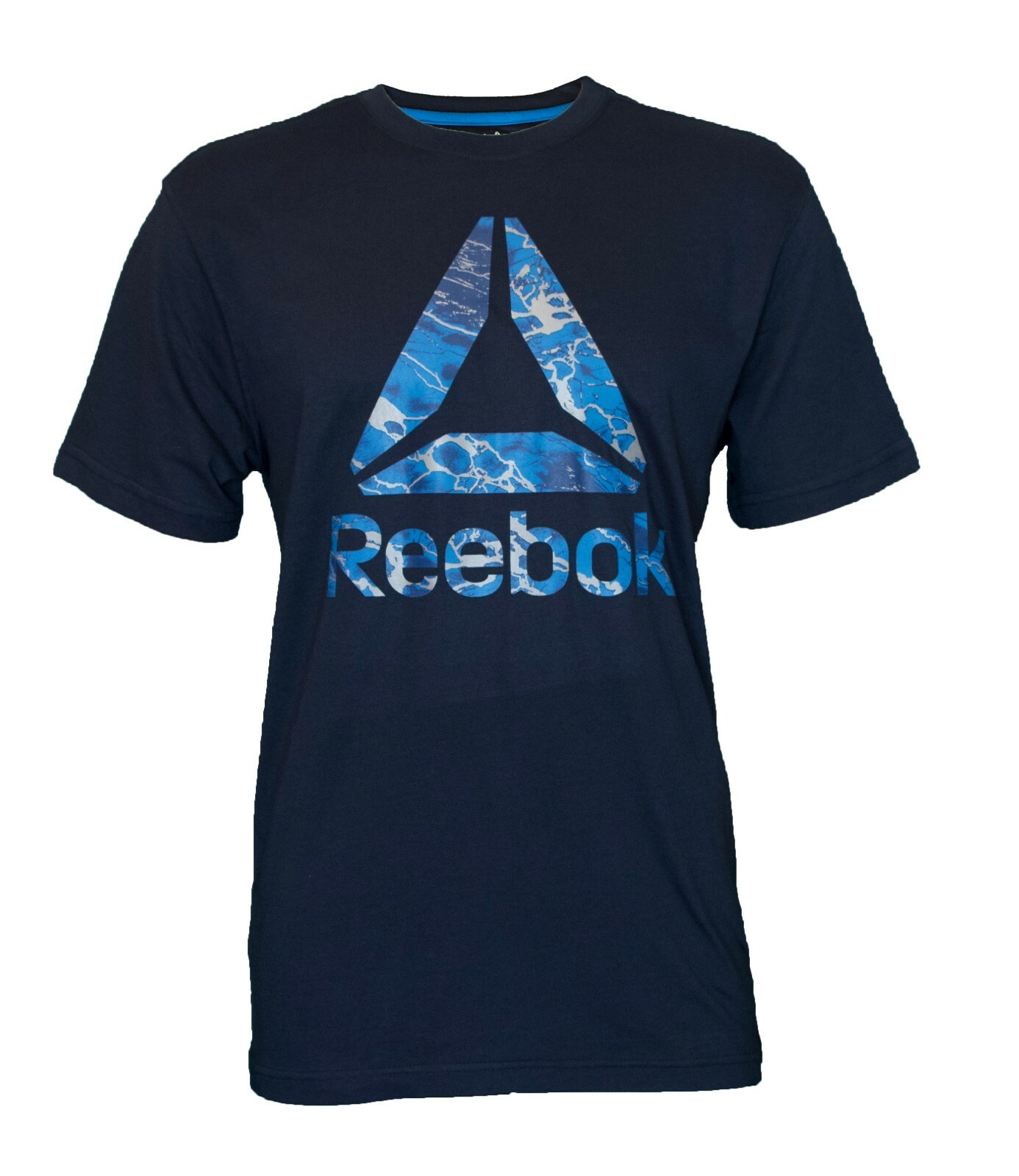 Reebok Mens Camo Delta Logo Rif Navy Blue Athletic Performance Gym T-Shirt gallery