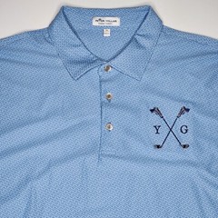 Peter Millar Summer Comfort Crown Sport Mens XL Polo Shirt Blue All Over Print