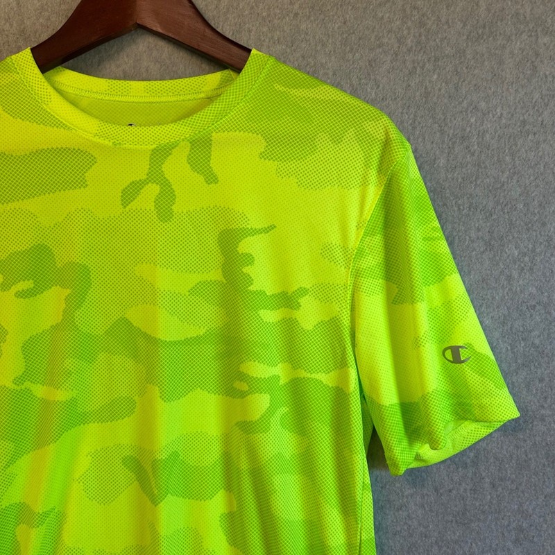 Champion Performance T Shirt Tee Neon Green Camo Athletic Gym Mens Size Small gallery