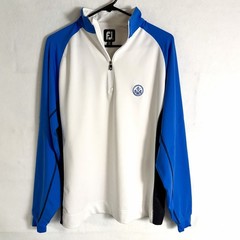 Footjoy FJ Performance Pullover Golf 1/4 Zip Shirt Mens M White Blue Colorblock