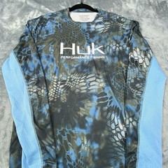 Huk Fishing Performance Shirt Mens M Blue Kryptek Neptune Mesh Snakeskin Print