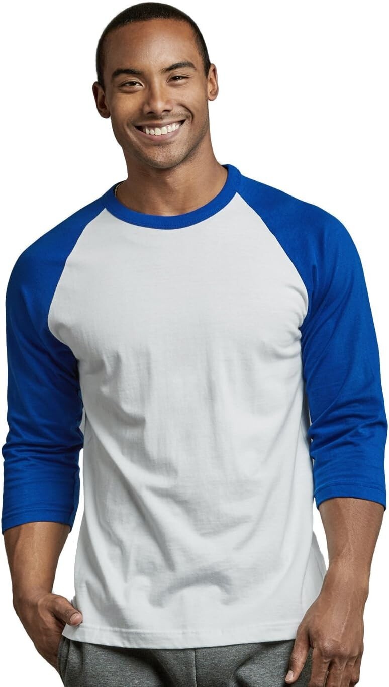 TOP PRO Men's 3/4 Sleeve Casual Raglan Jersey Baseball Tee Shirt (S / RB/WHT) gallery