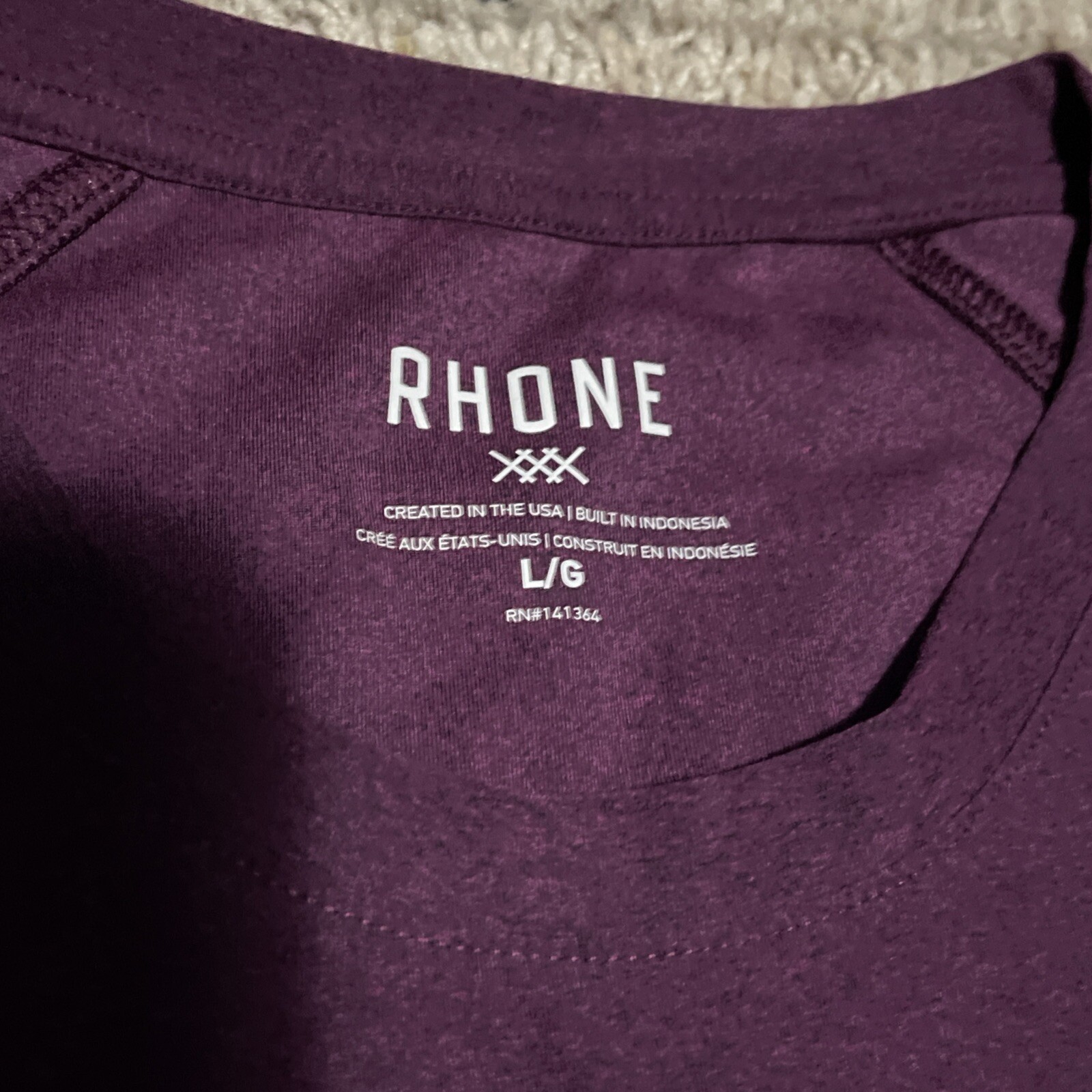 Rhone Reign Tech Performance T Shirt Mens Size Large Wine Short Sleeve Athletic gallery