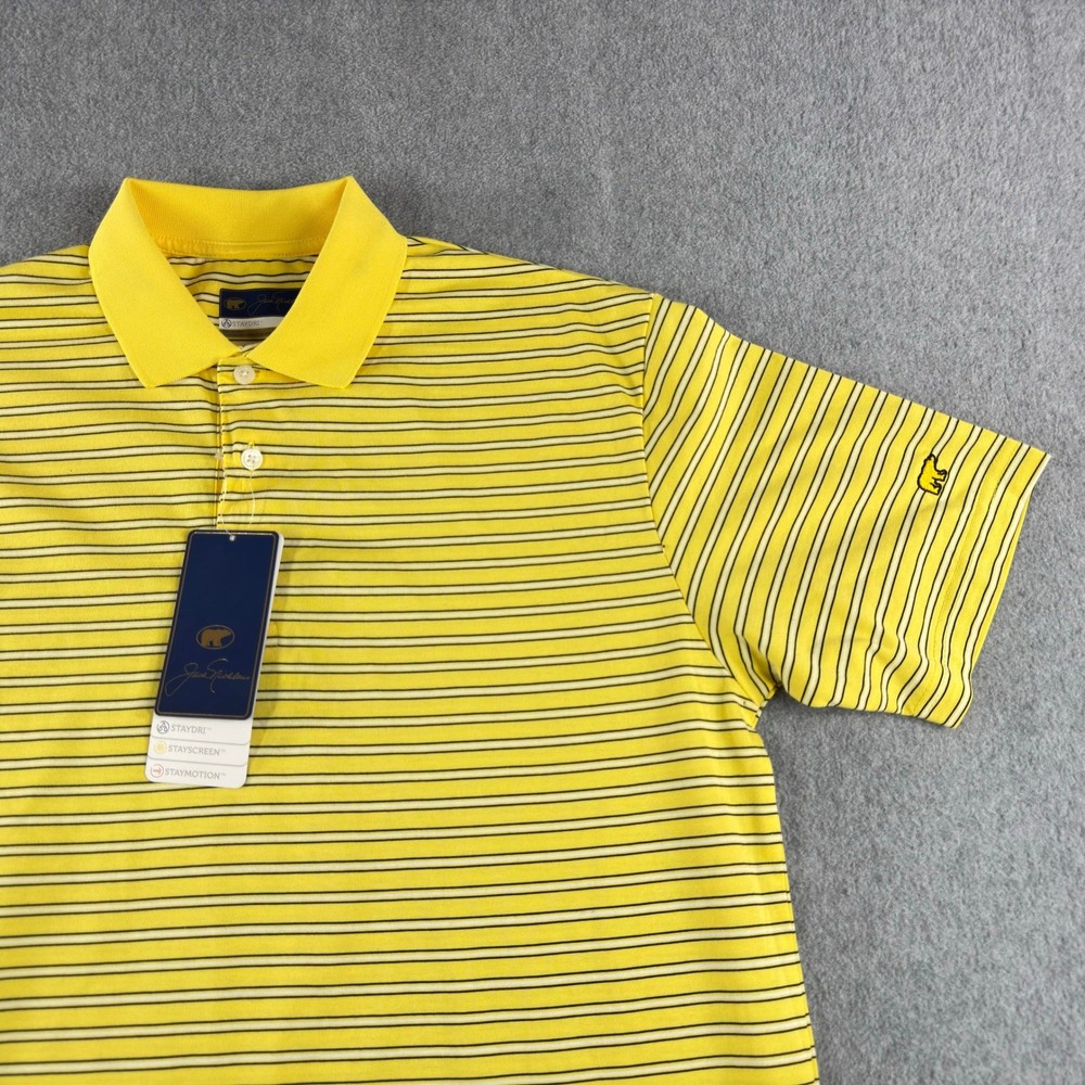 Jack Nicklaus Golf Polo Shirt Mens M Yellow Striped Staydri Golden Bear UPF NWT