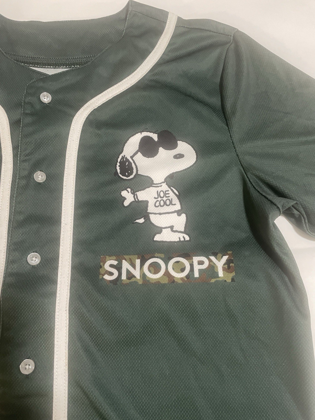 PEANUTS Hybrid Apparel Green SNOOPY Baseball Jersey Double Side Camo Print Small gallery