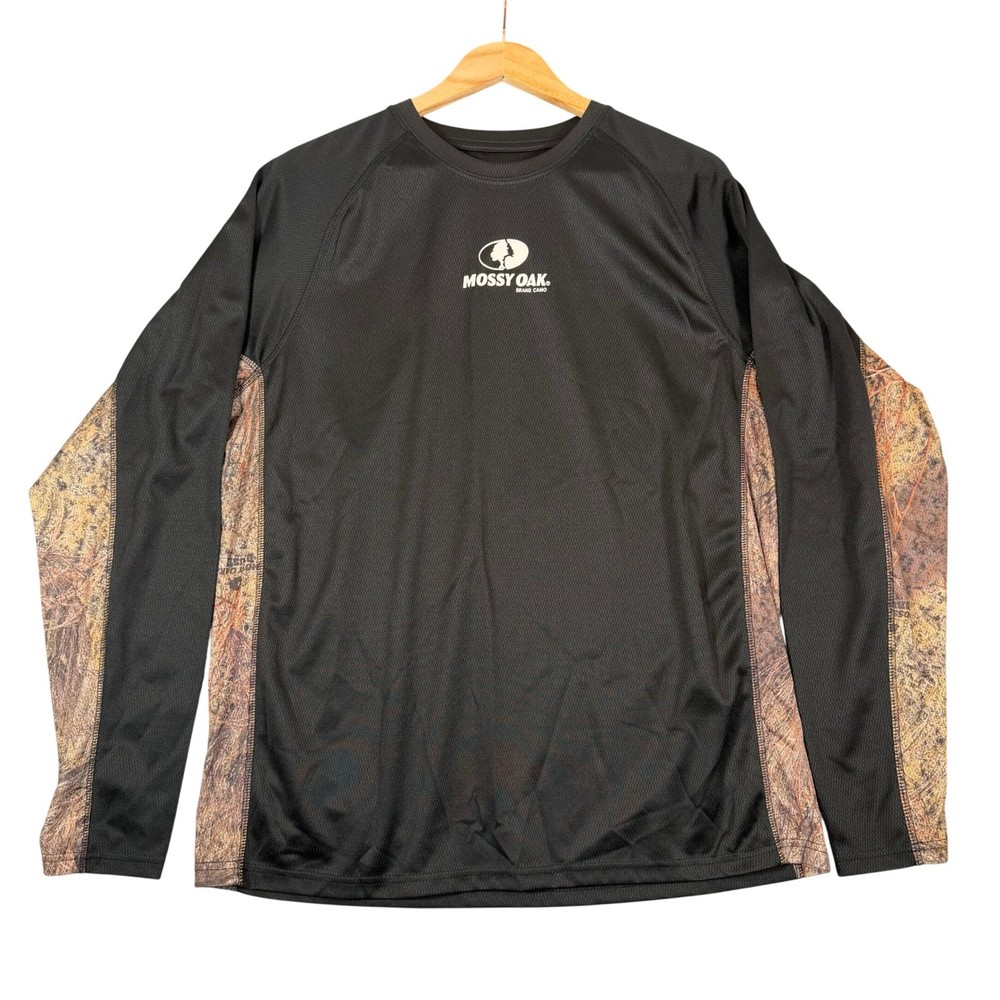 Mossy Oak Shirt Mens Large Black Camo Brush Performance Long Sleeve Tee L 42-44