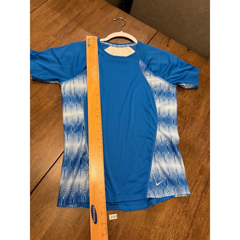 Nike Fit Dry Blue Geometric Pattern Short Sleeve Athletic Training Shirt Mens S gallery