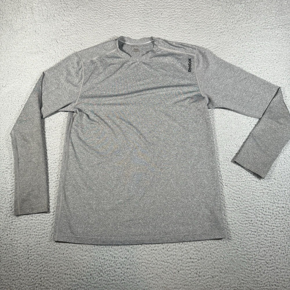 Reebok Shirt Men's Size Large Gray Stretch PlayDry Long Sleeve Polyester Blend
