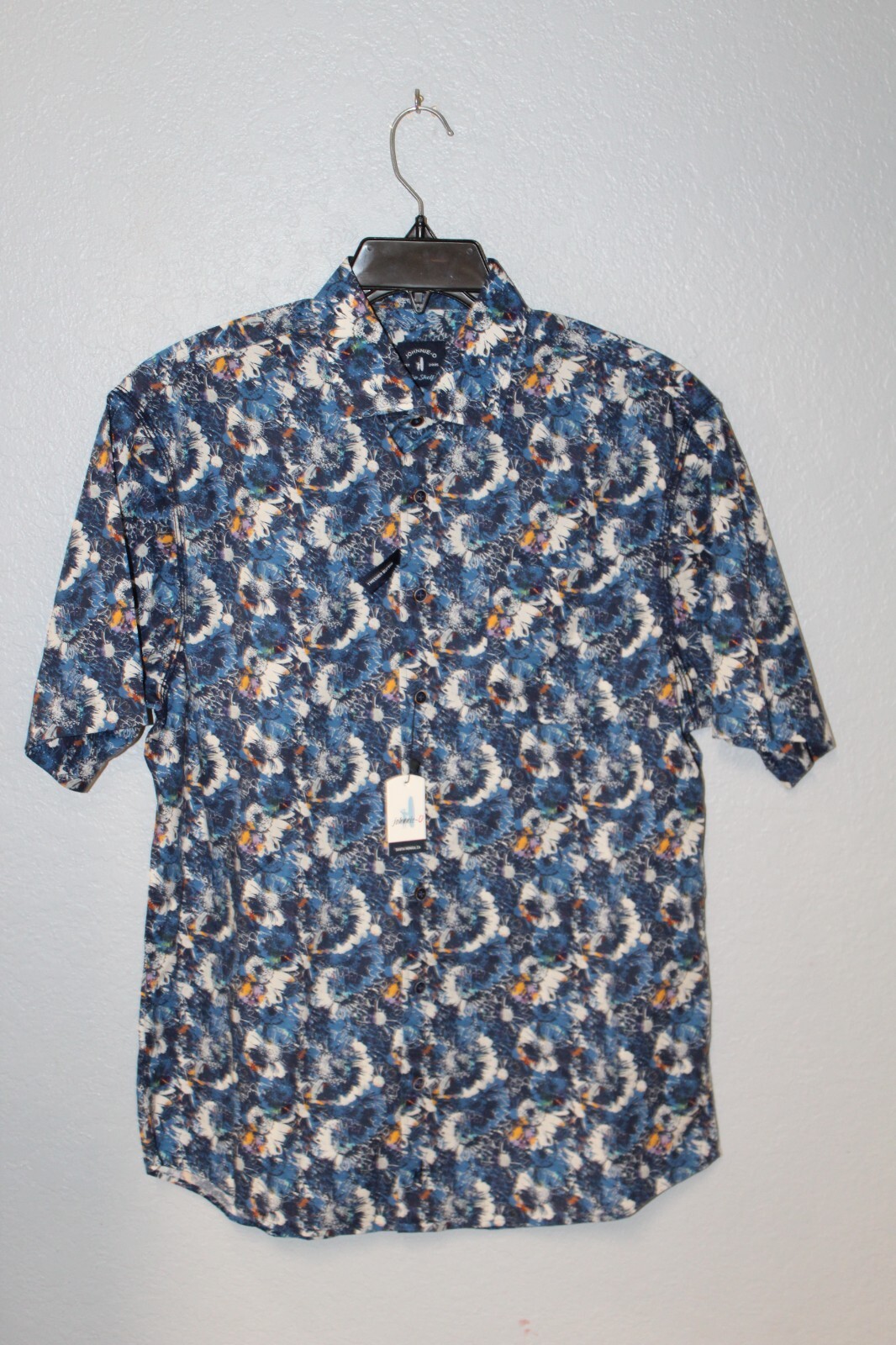 Johnnie-O Keeler Top Shelf Men Button Up Medium Blue Floral Stretch Shirt NEW gallery
