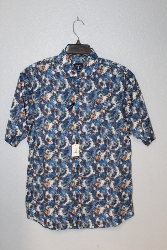 Johnnie-O Keeler Top Shelf Men Button Up Medium Blue Floral Stretch Shirt NEW gallery