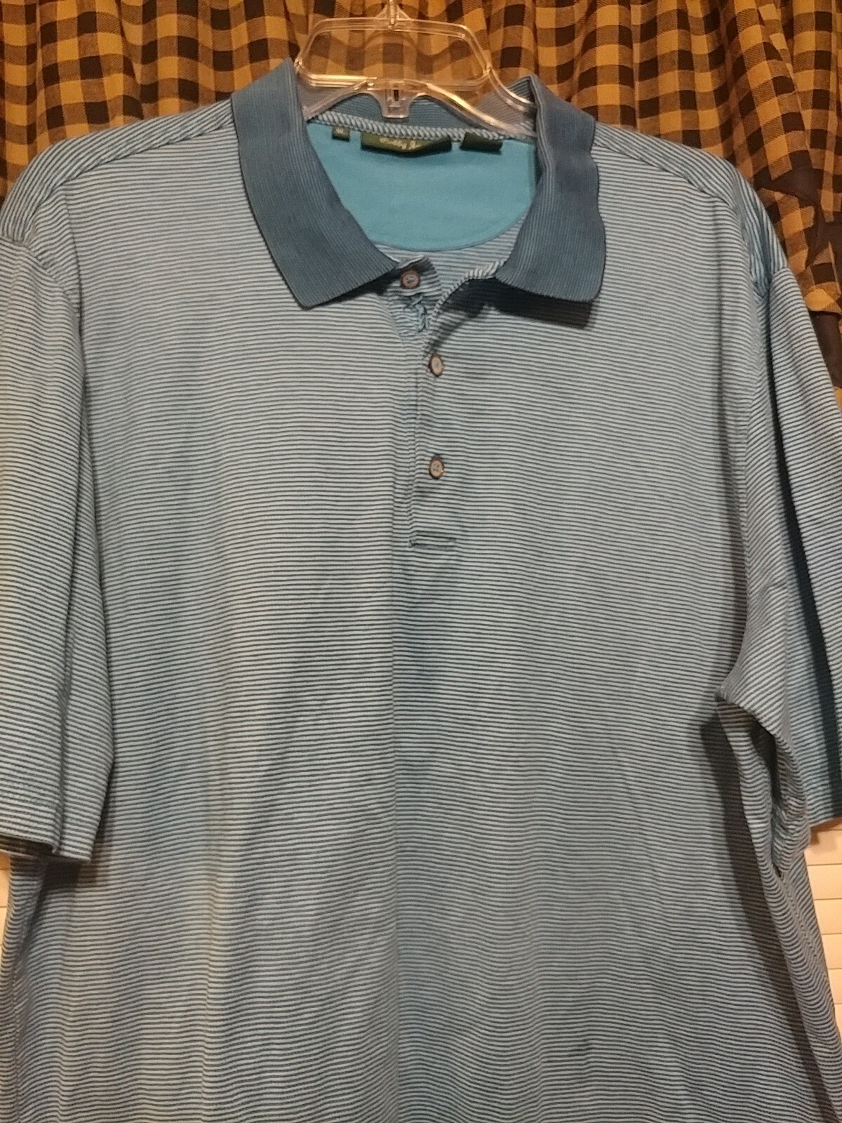 BOBBY JONES Blue With White Stripes Cotton Short Sleeve Polo Sz XL gallery