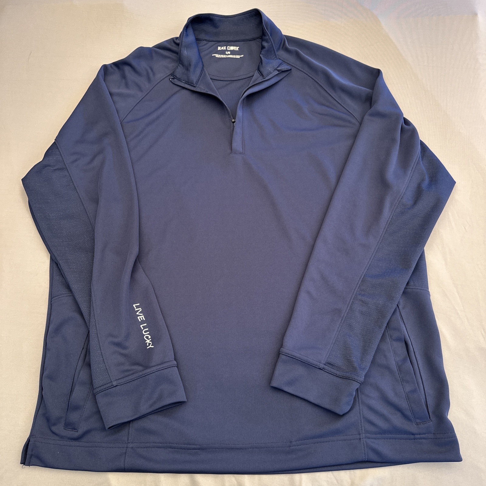 Black Clover Shirt Mens Large Dark Navy 1/4 Zip Mock Neck Golf Stretch Pockets gallery
