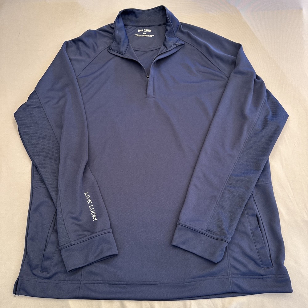 Black Clover Shirt Mens Large Dark Navy 1/4 Zip Mock Neck Golf Stretch Pockets