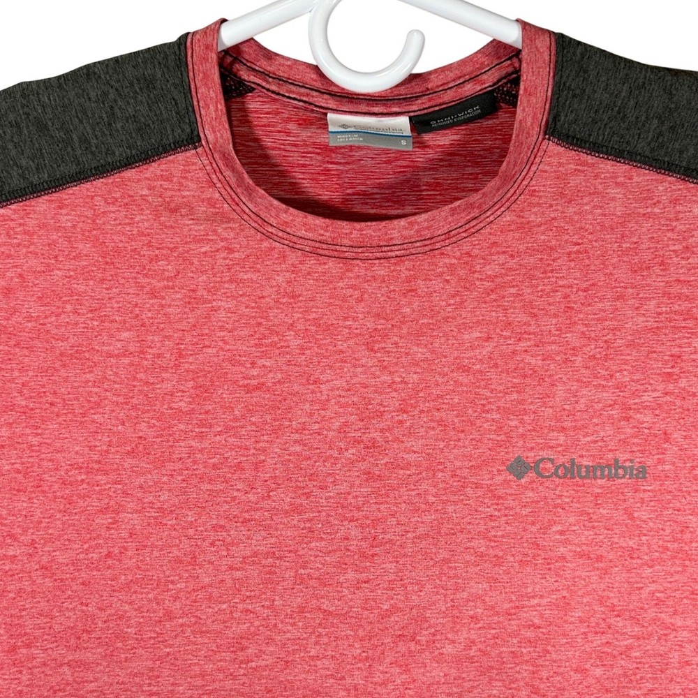 Columbia Omni-Wick Mens Small Red Heather Charcoal Grey Colorblock T-Shirt Small