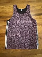 Timotteo Pink Leopard Print Tank Top Reversible Black w Side Stripe Details SZ M