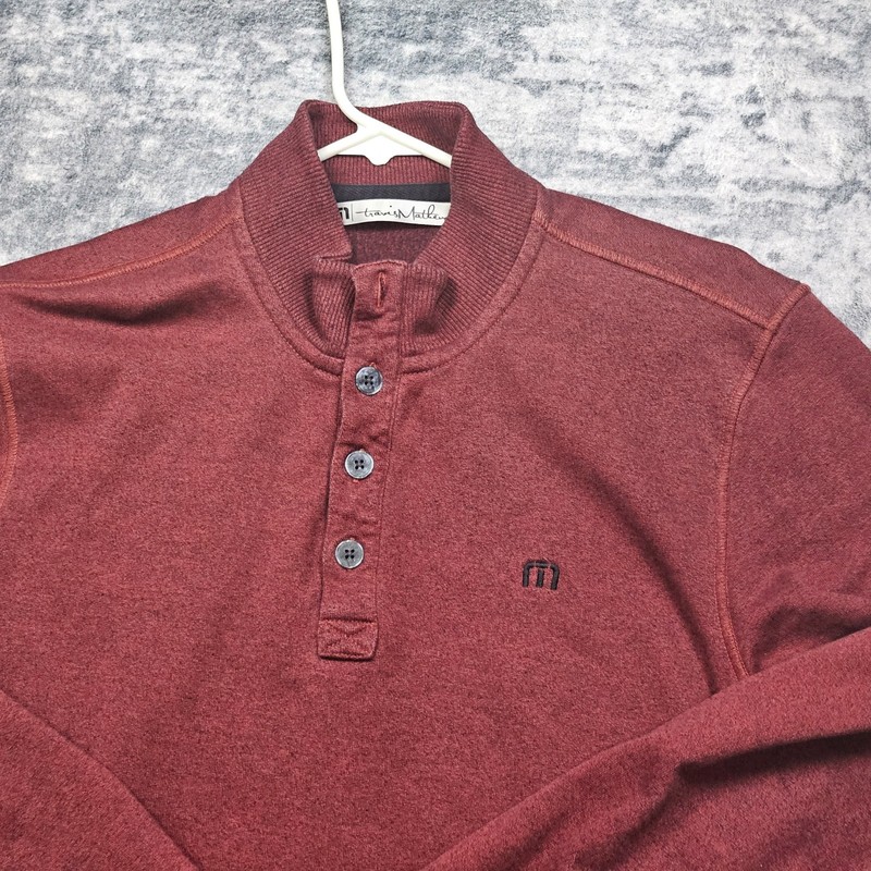 Travis Mathew Pullover Mens Large Maroon Quarter Zip Stretch Pockets Sweater gallery