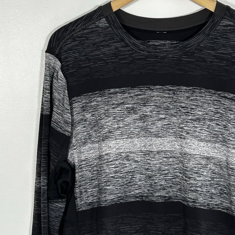 Lululemon Core Crew Long Sleeve Rulu Shirt Universal Stripe Men's Size XL Black gallery