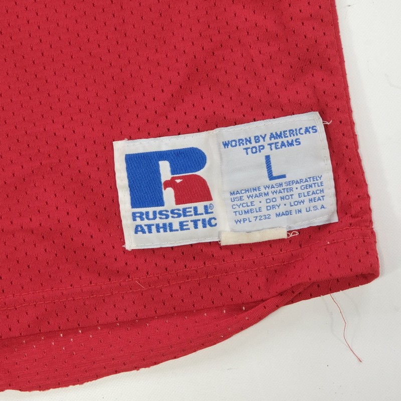 Rare VTG RUSSELL ATHLETIC #70 Mesh Football Practice Jersey 80s 90s USA Red SZ L gallery
