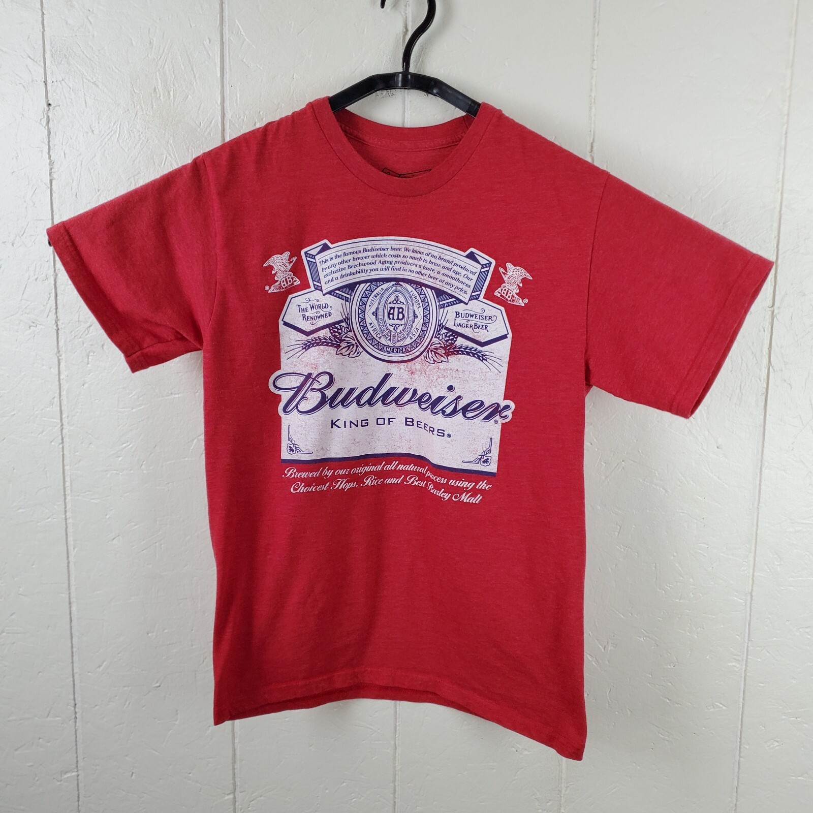 Budweiser Shirt Mens Medium Red Crew Neck Short Sleeve Graphic Stretch Pullover gallery